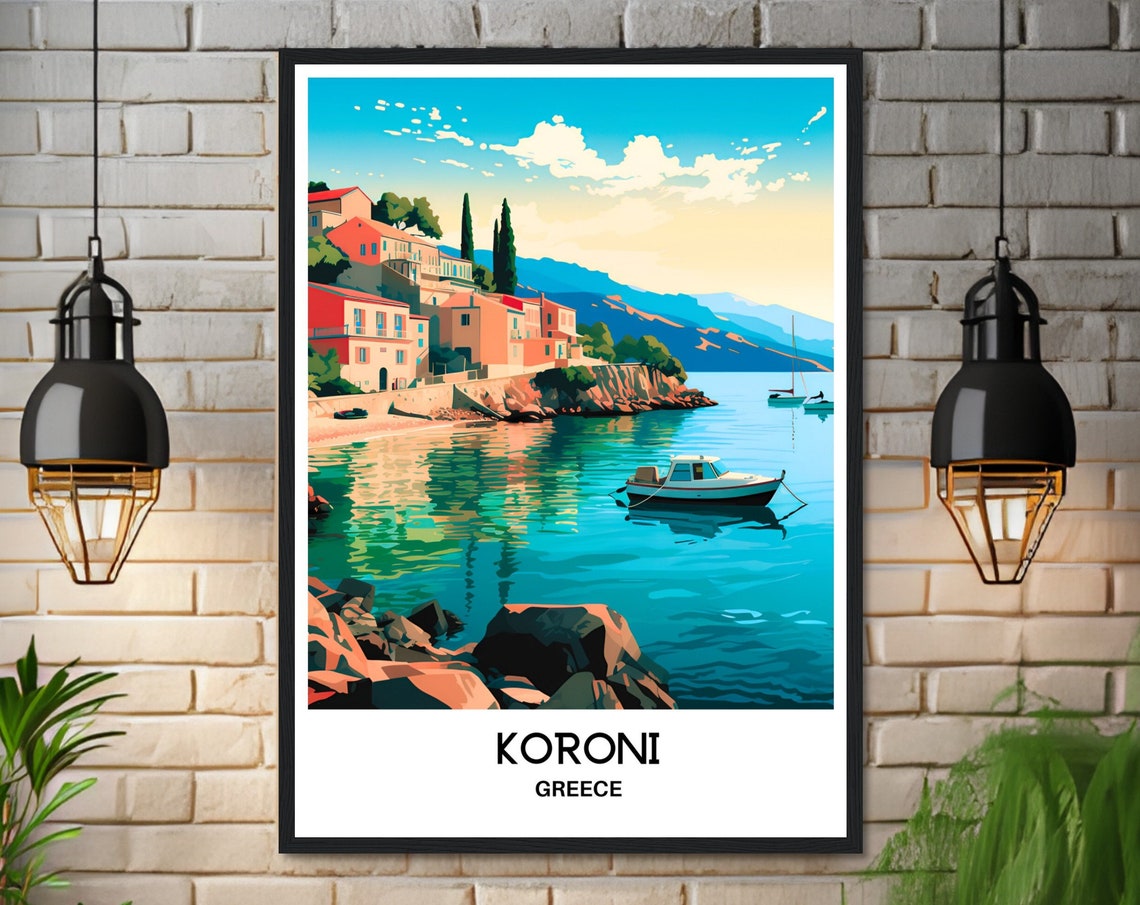 Koroni Greece Seaside Village Turquoise Bay Boats Travel Poster - Image 3