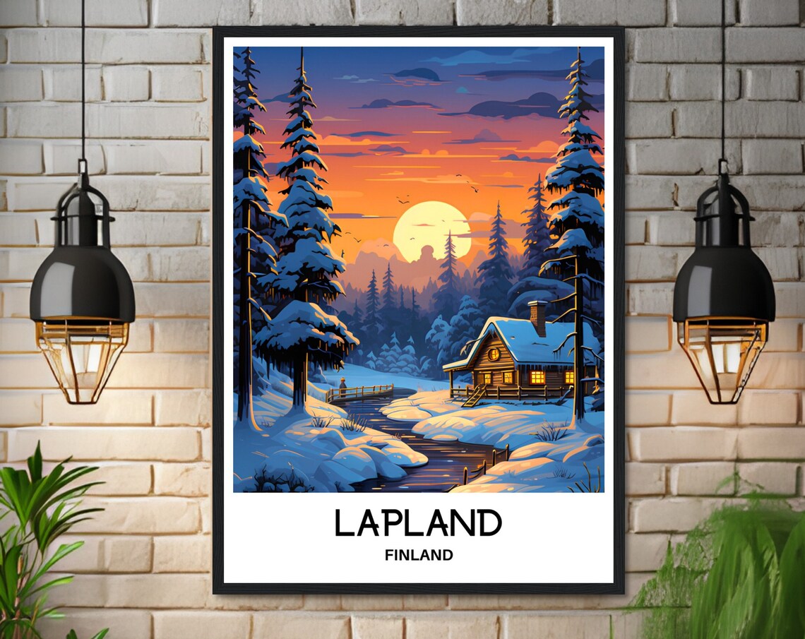 Lapland Finland Winter Cabin Magical Snowy Forest Travel Poster - Image 3