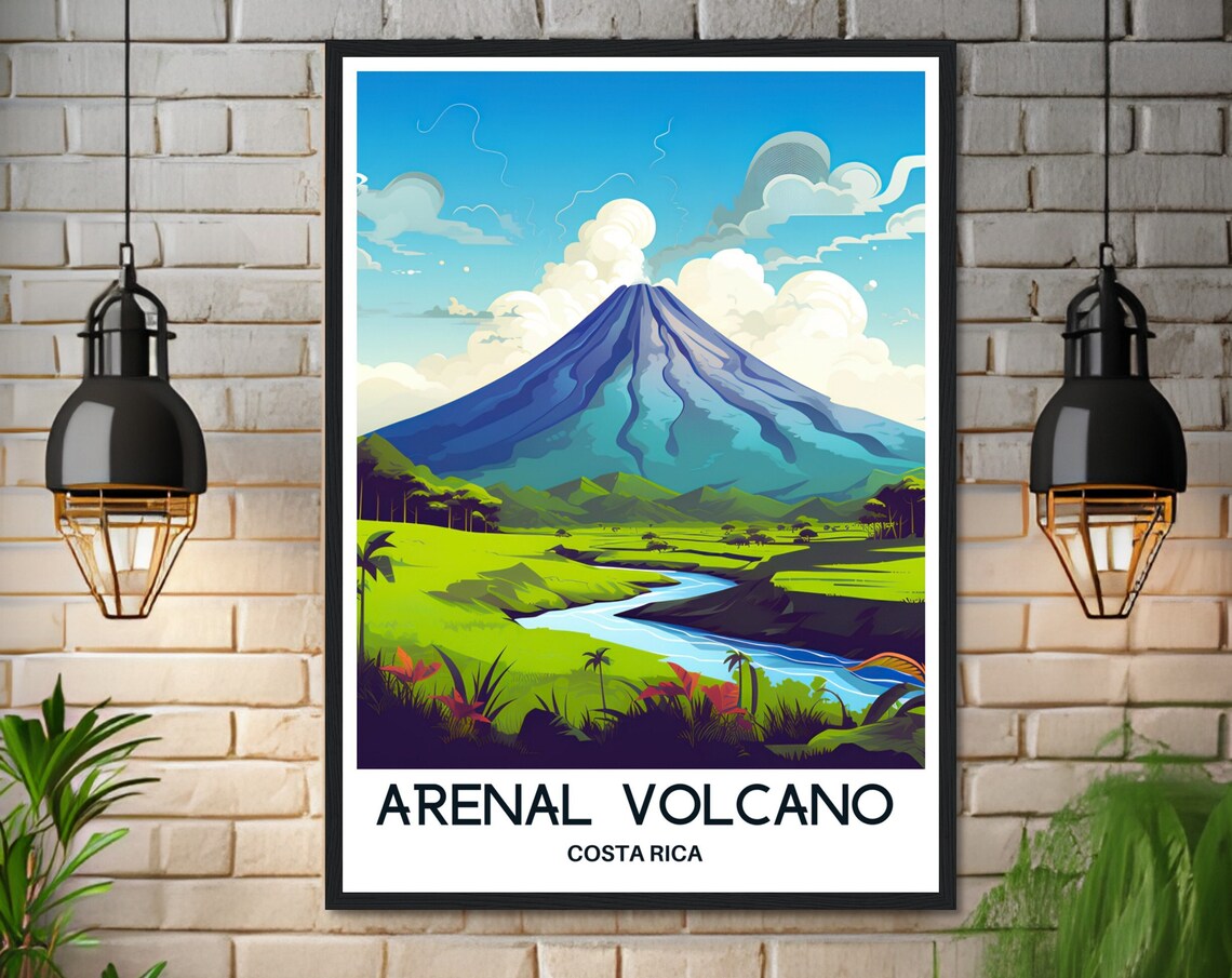 Arenal Volcano Costa Rica Tropical River Jungle Scene Travel Poster - Image 3