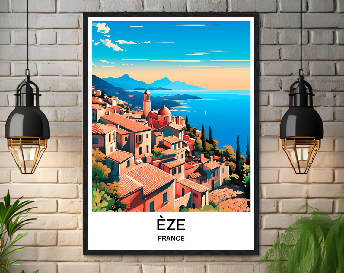 Eze France Medieval Hilltop Village French Riviera Coast Travel Poster - Image 3