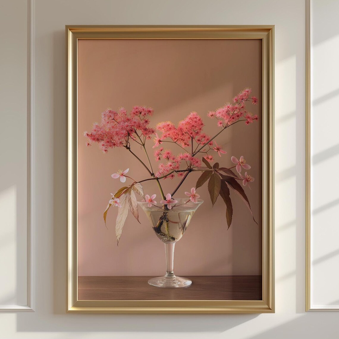 Pink Blossom Branch Glass Vase Minimalist Botanical Photography Art Poster