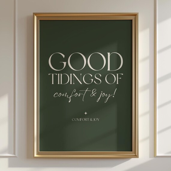 Good Tidings Of Comfort And Joy Green Christmas Carol Lyrics Modern Holiday Print