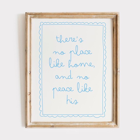 No Place Like Home Quote Blue Script Christian Faith Art Poster
