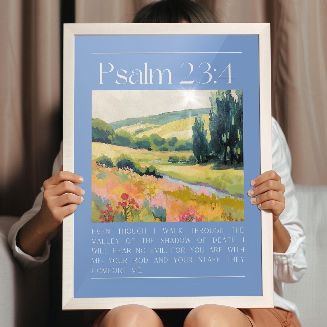 Psalm 23 verse 4 Wildflower Meadow Scripture Verse Landscape Christian Poster