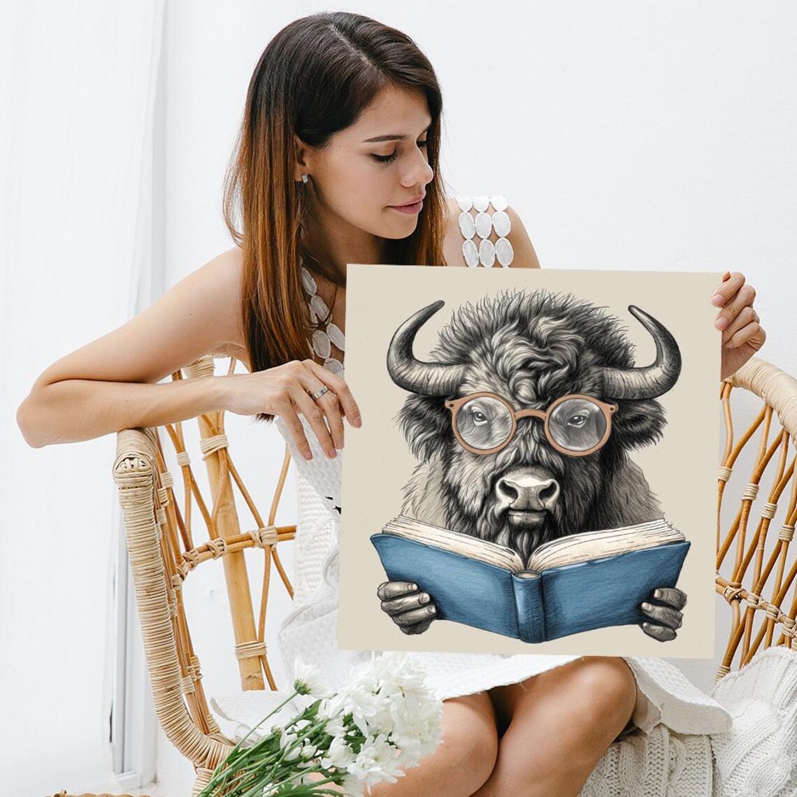 Intellectual Bison Bohemian Art Print, Study Decor - Image 3