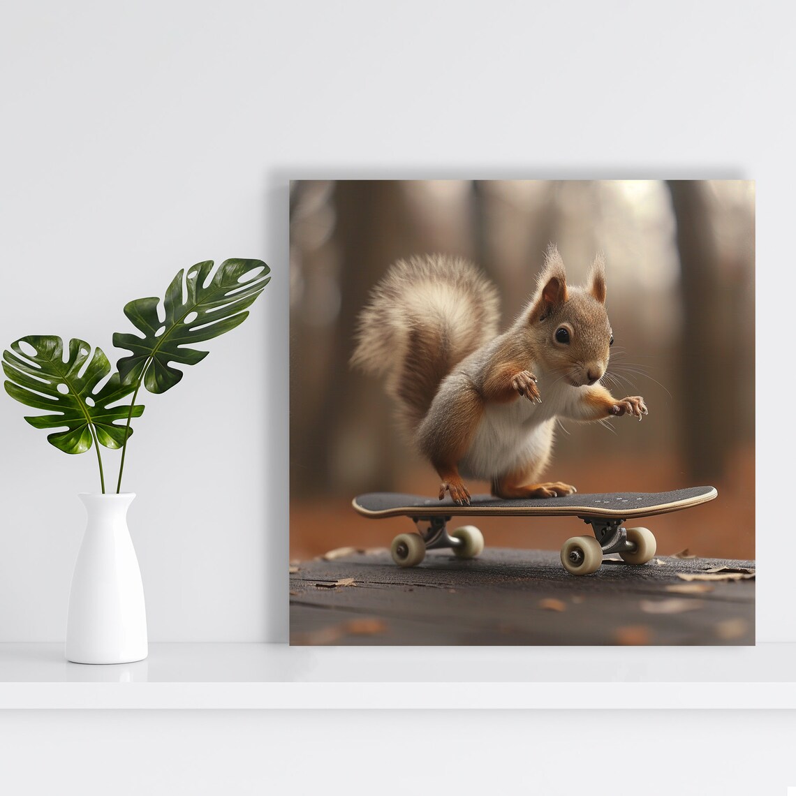 Skateboarding Squirrel Forest Adventure Whimsical Cute Kids Room Poster - Image 2