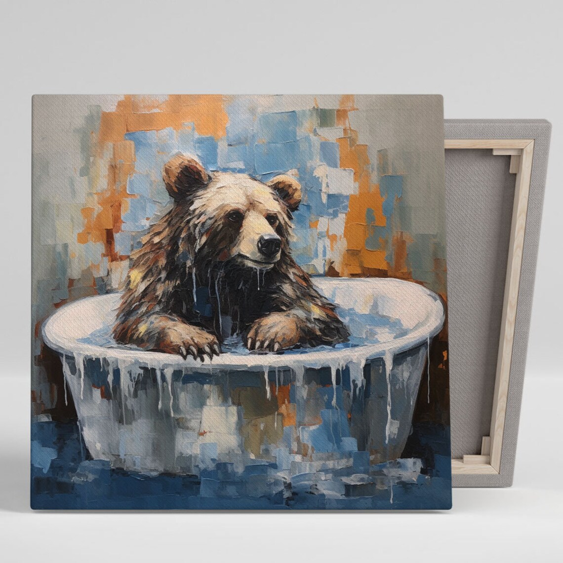Grizzly Bear In Bathtub Bathroom Wall Art Print