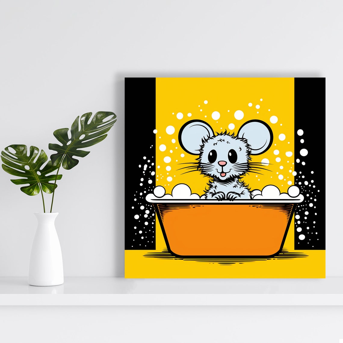 Bubbly Mouse Bath Time Pop Art Yellow Black Funny Bathroom Wall Poster - Image 2