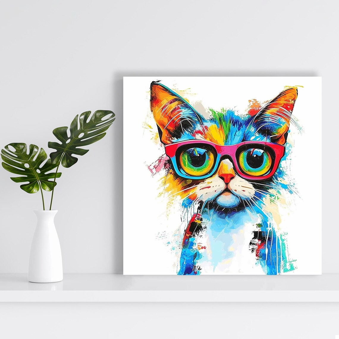 Rainbow Cat Spectacle, Whimsical Cat Art Print - Image 2