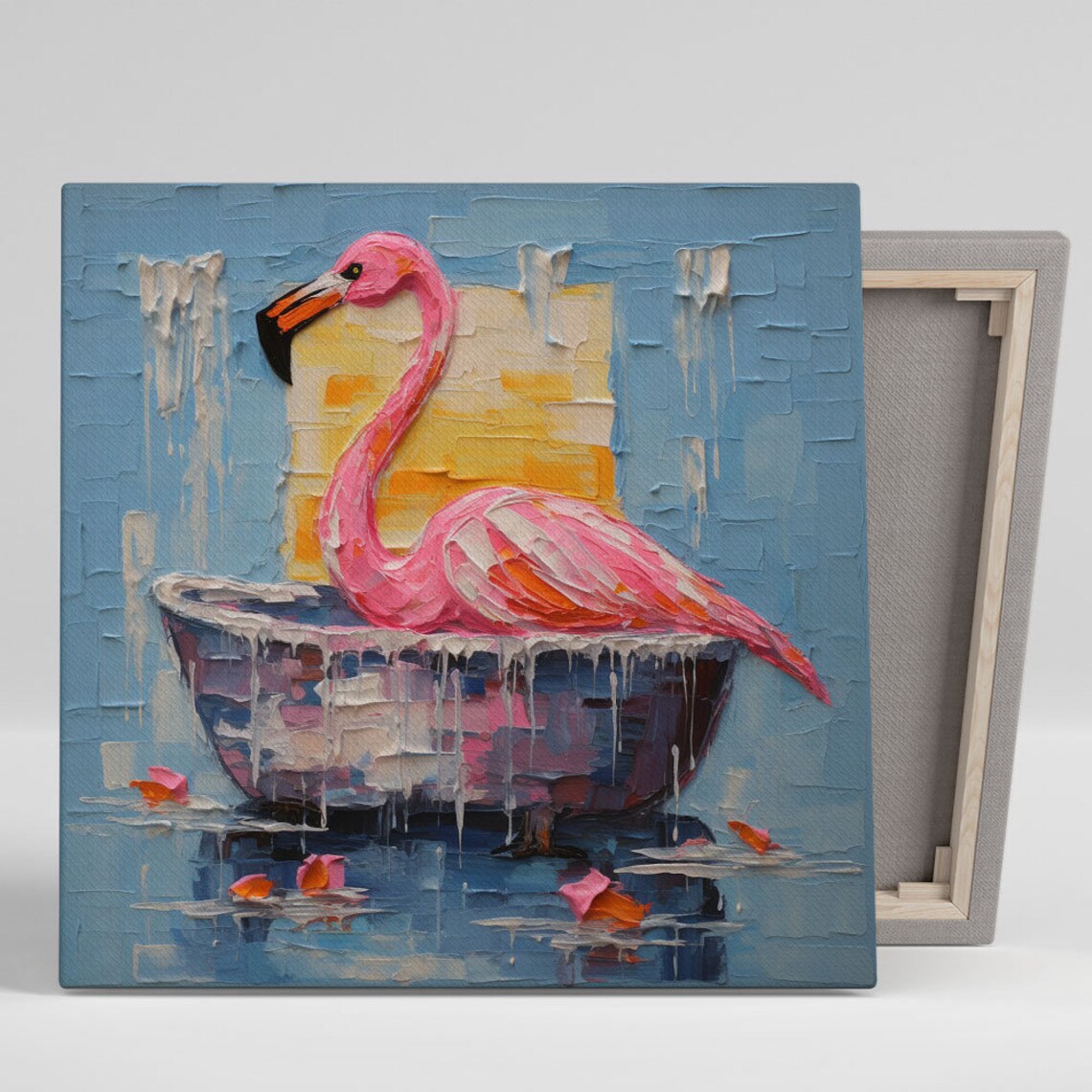 Flamingo In Bathtub, Bathroom Animal Art Print