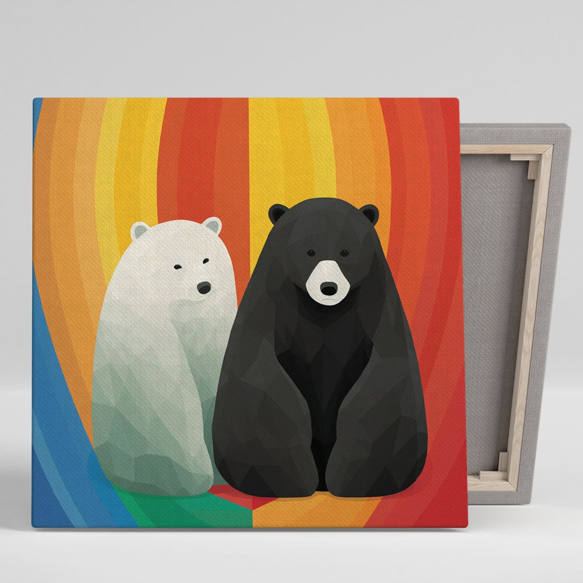 Two Geometric Bears Black And White Rainbow Sunburst Kids Art Poster