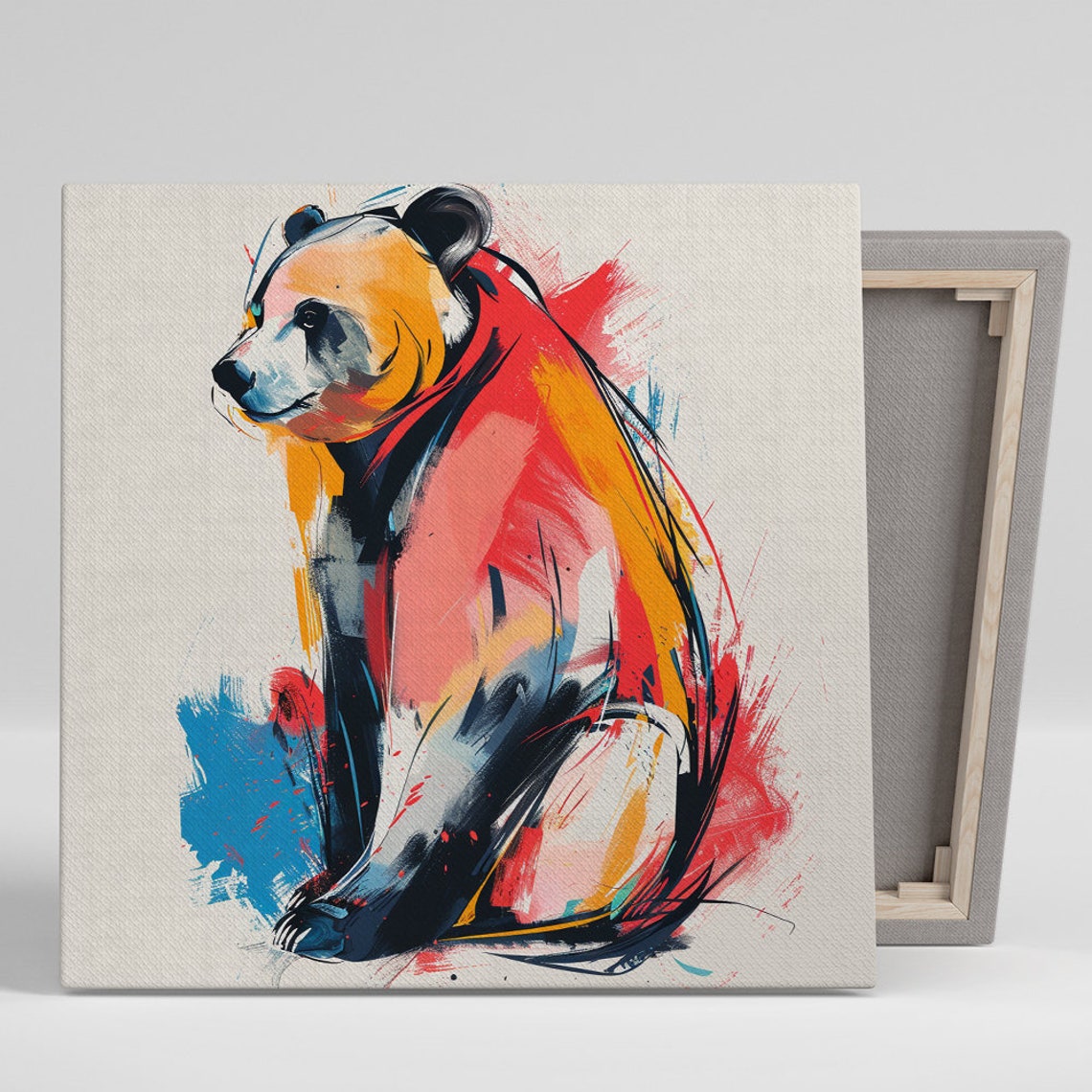 Colorful Panda Abstract Red Orange Brushstroke Bold Animal Art Poster