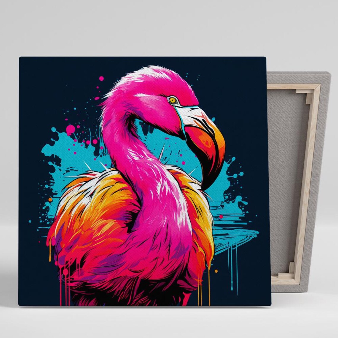 Neon Pink Flamingo Pop Art Tropical Splash Animal Wall Art Poster