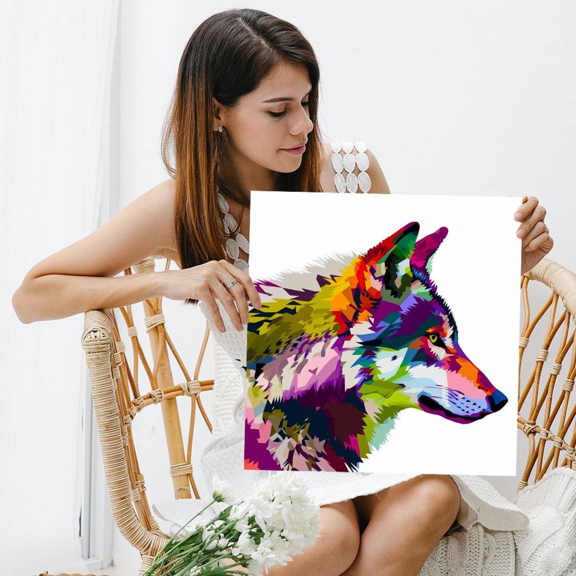 Kaleidoscopic Wolf Portrait Colorful Geometric Pop Art Wild Spirit Poster - Image 3