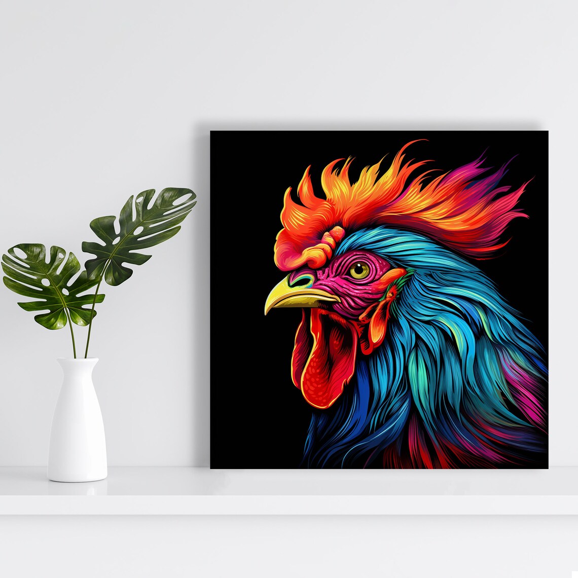 Rooster Splash Art Print, Contemporary Bird Decor - Image 2