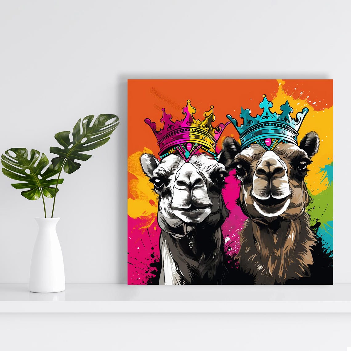 Two Royal Camels With Crowns Colorful Pop Art Animal Wall Decor Poster - Image 2