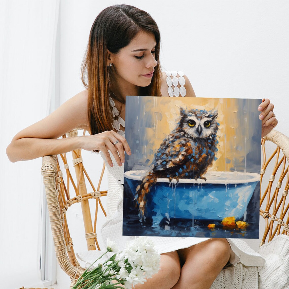 Owl In Bathtub Bathroom Animal Wall Art Print - Image 5