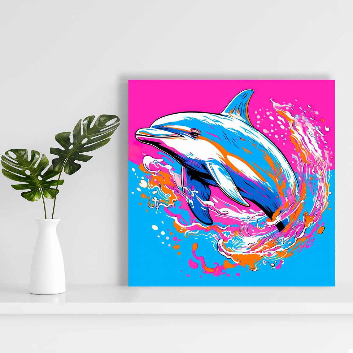 Vibrant Dolphin Pop Art Splash Pink Blue Neon Ocean Animal Poster - Image 2