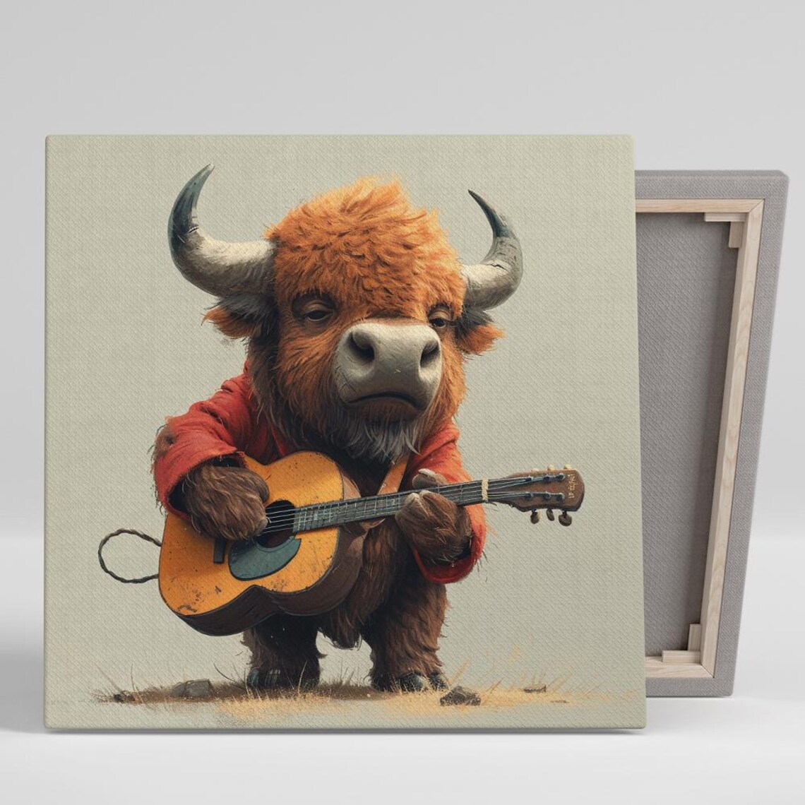 Bison Playing Guitar Funny Animal Music Poster Western Wall Art Decor