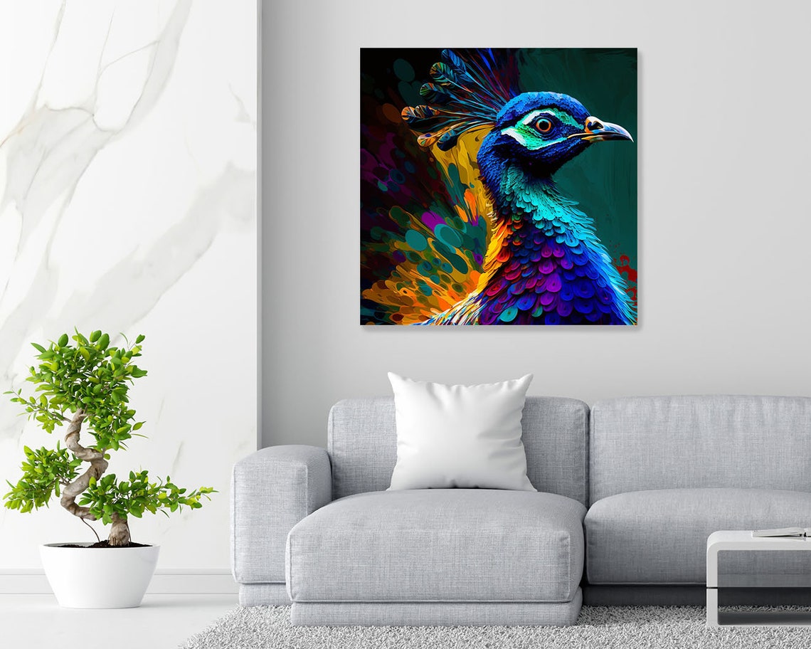 Peacock Head Portrait Dark Emerald Gold Painterly Bird Art Poster - Image 4