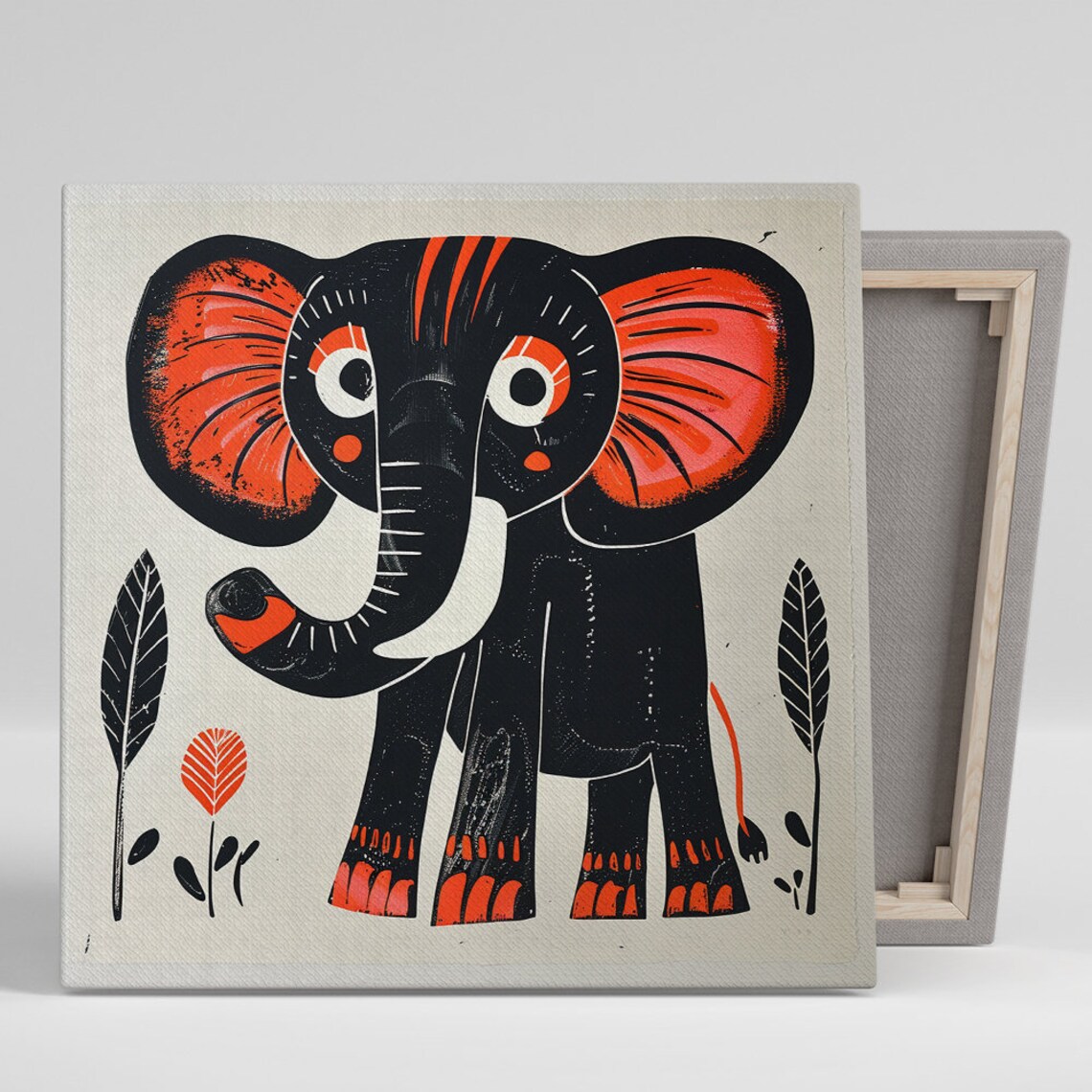 Stylized Elephant Jungle Poster, Retro Scandinavian Decor