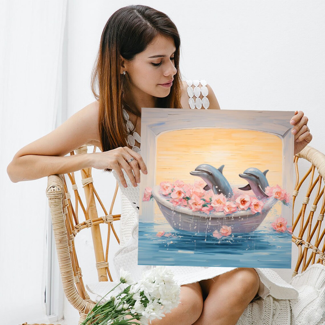 Two Dolphins in Bathtub, Bathroom Wall Art Print - Image 5