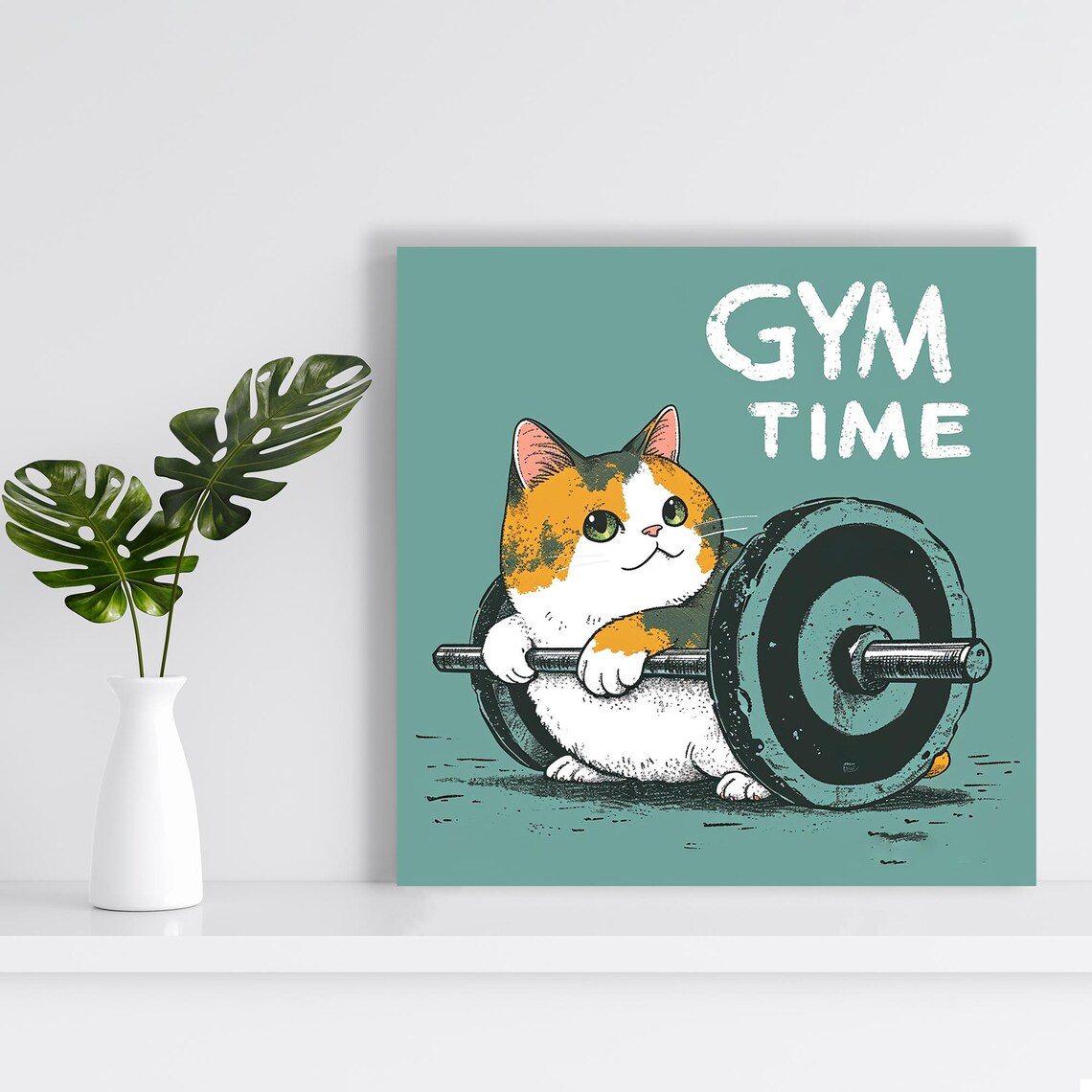 Cat Fitness Motivation, Whimsical Minimalist Art Print - Image 2