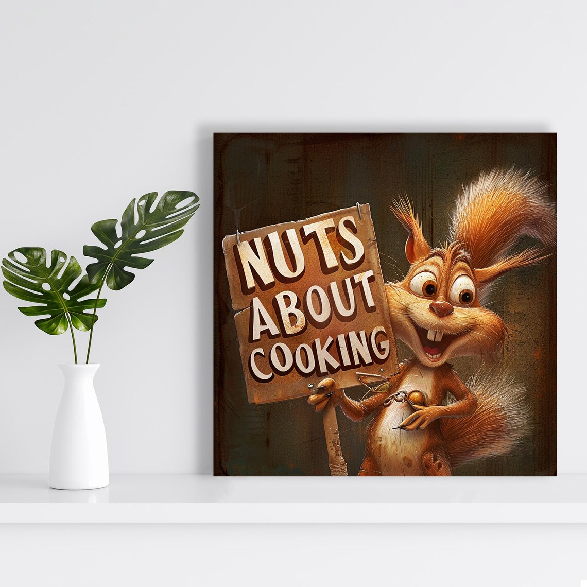 Funny Squirrel Nuts About Cooking Sign Humorous Kitchen Quote Art Poster - Image 2