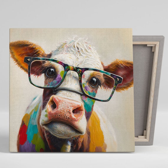 Cow With Glasses Art Print, Modern Farmhouse Decor