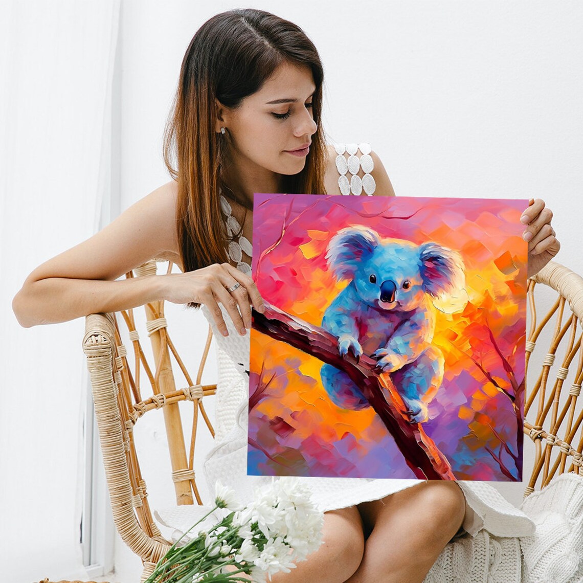 Dreamy Koala On Branch Sunset Pink Orange Blue Colorful Nursery Art Poster - Image 3