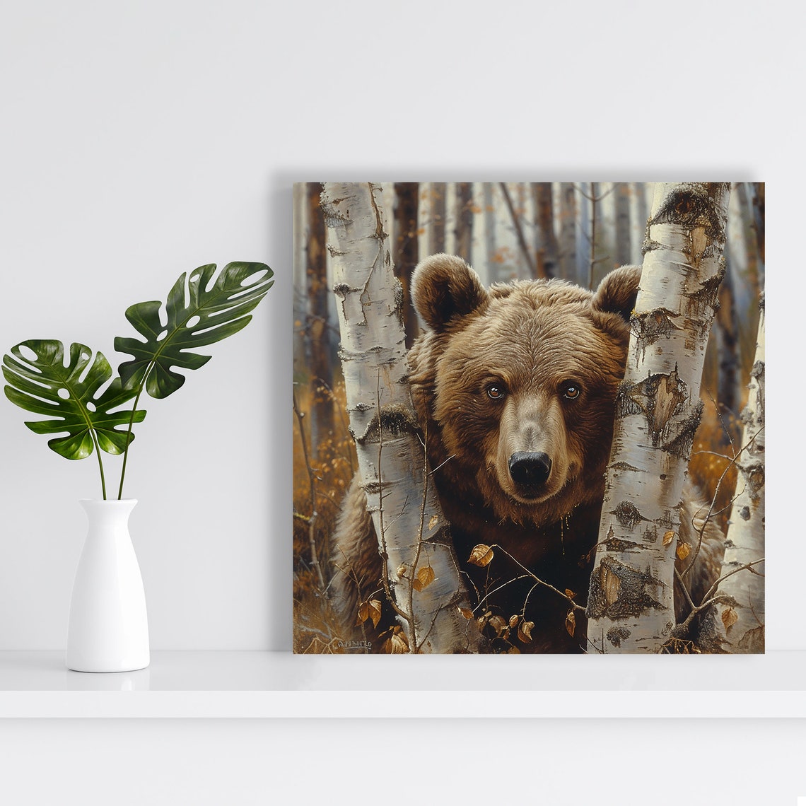 Brown Bear Among Birch Trees Golden Autumn Forest Rustic Wall Poster - Image 2