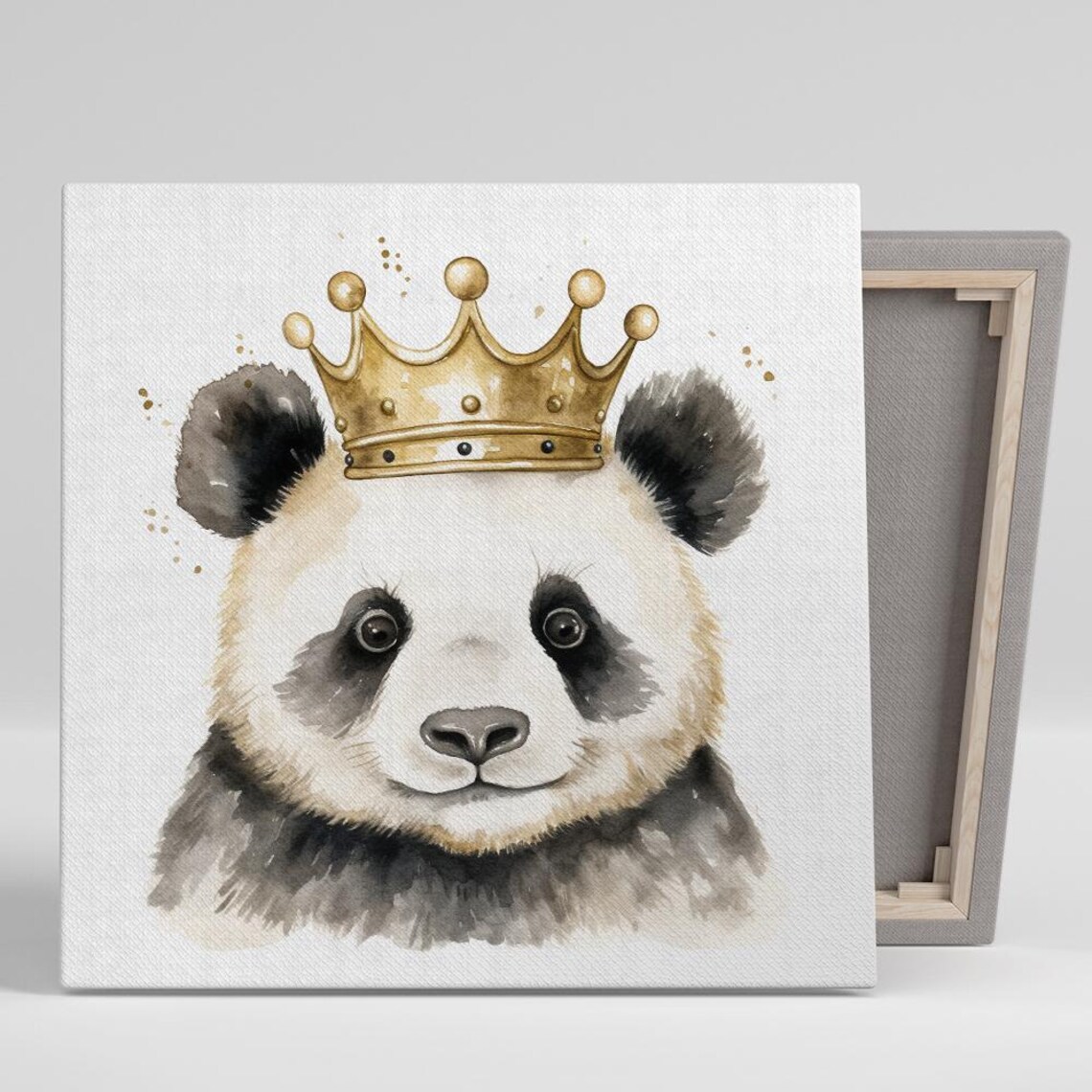 Baby Panda Gold Crown Watercolor Royal Nursery Cute Animal Art Poster