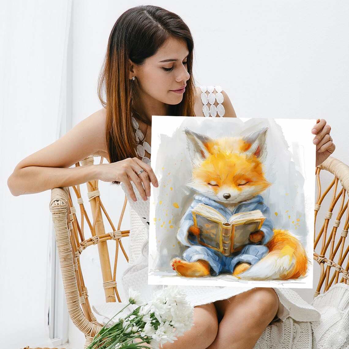 Cozy Reading Fox Poster, Whimsical Nursery Decor - Image 3