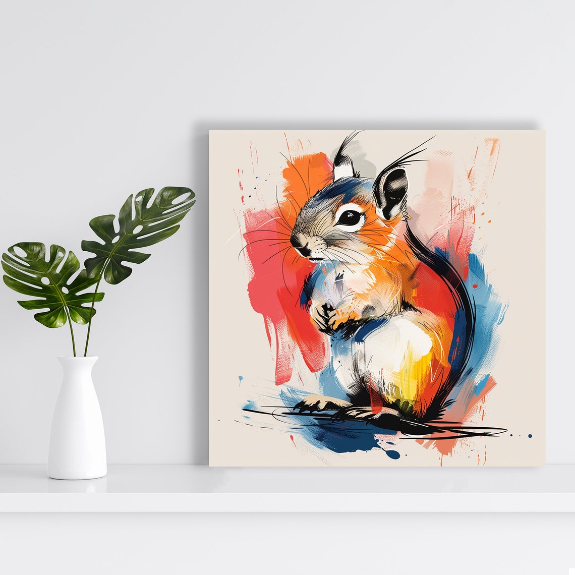 Abstract Squirrel Watercolor Orange Blue Pink Expressive Art Poster - Image 2