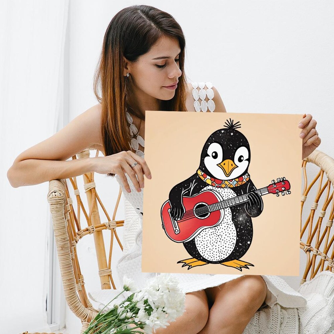 Rockstar Penguin Melody, Whimsical Music Art Print - Image 3