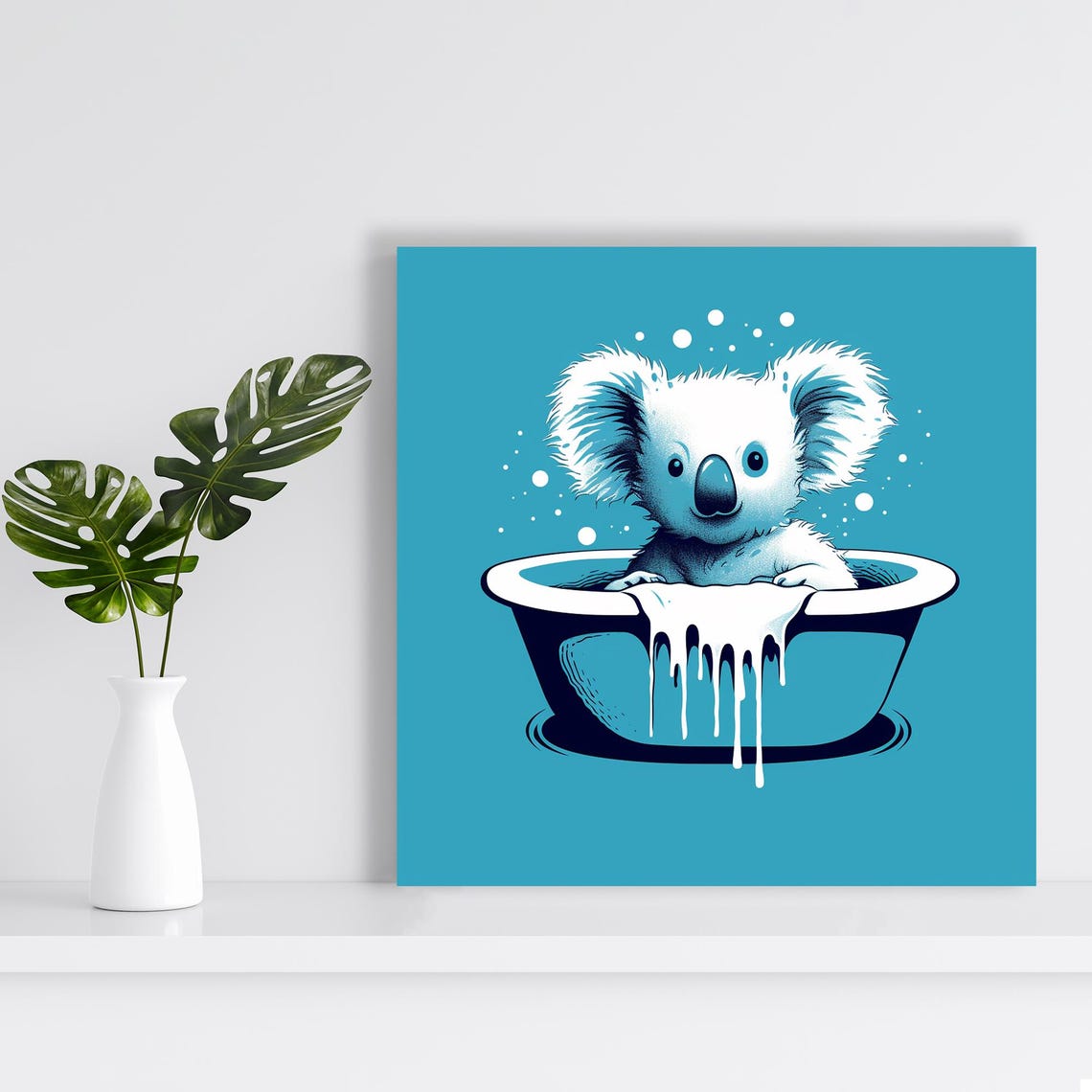 Bathing Koala Bubble Bath Cute Whimsical Teal Blue Wall Art Poster - Image 2