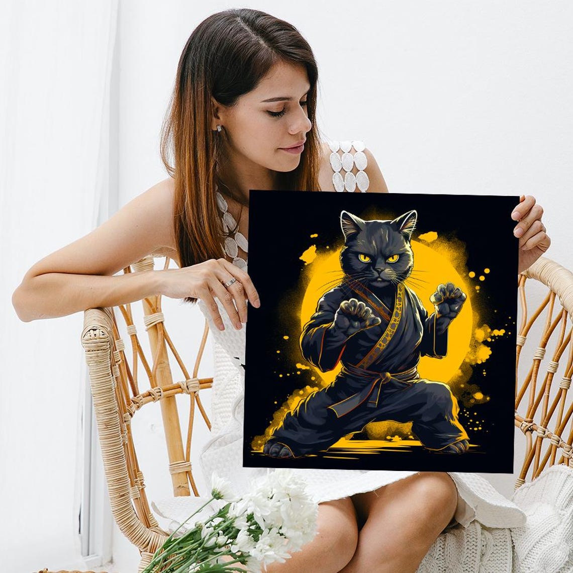 Ninja Cat Warrior Black Gi Golden Moon Martial Arts Feline Wall Poster - Image 3
