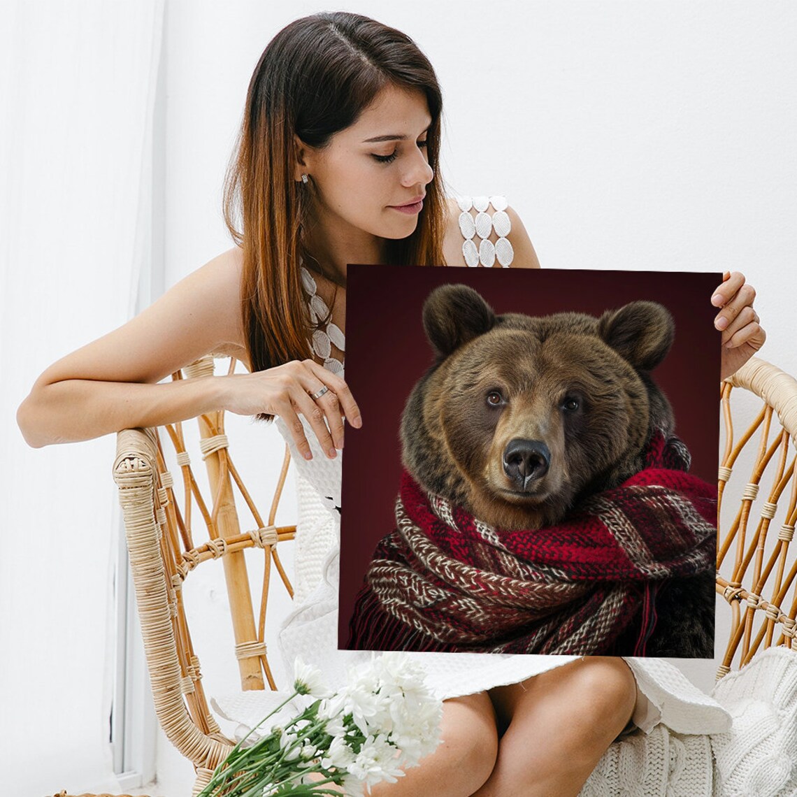 Cozy Bear Winter Portrait, Rustic Modern Poster - Image 3