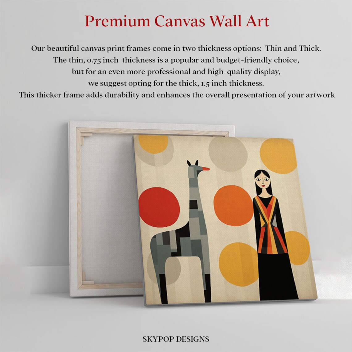 Geometric Woman With Long Necked Animal Warm Sun Circles Art Poster - Image 2