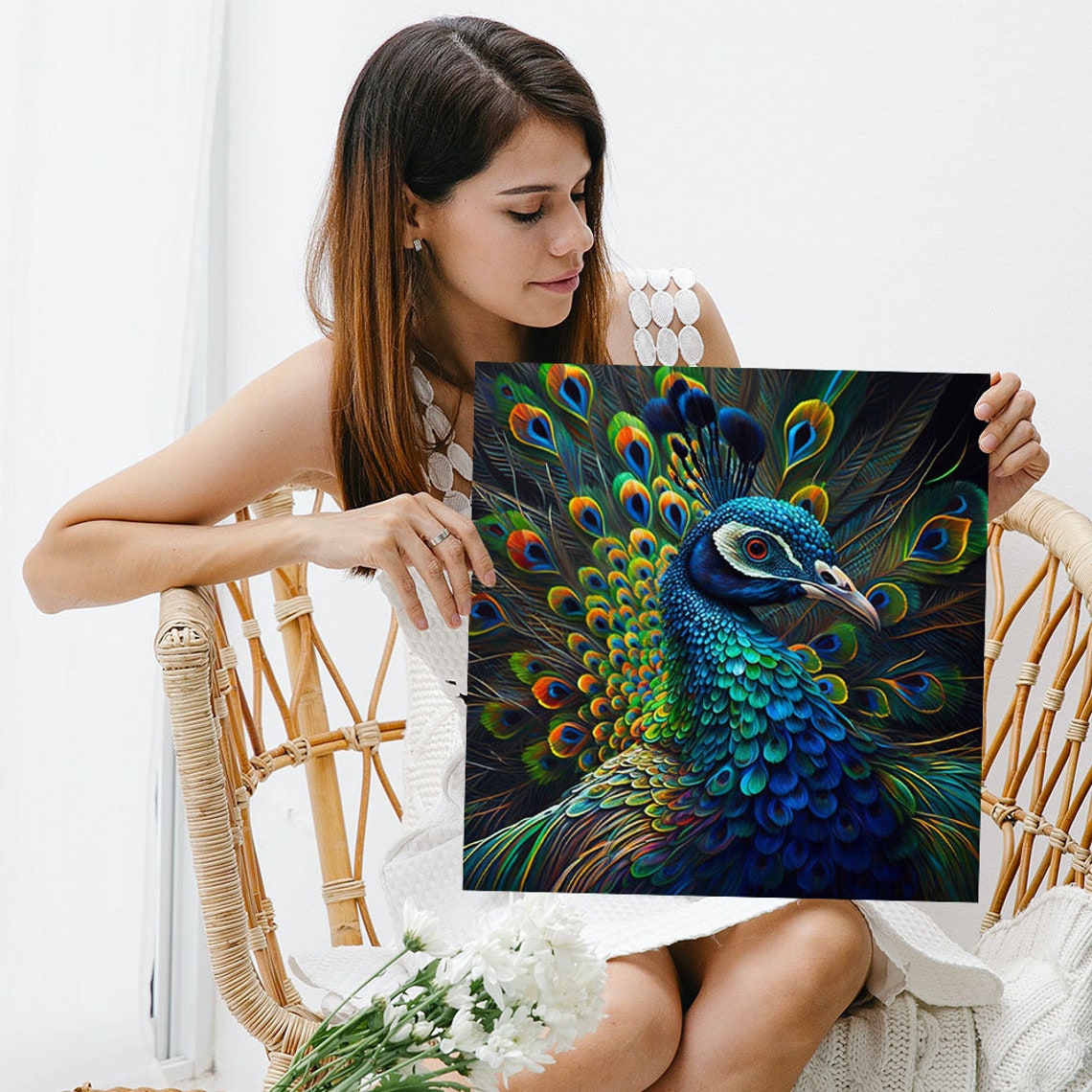 Peacock Fanned Tail Display Dark Regal Wildlife Portrait Art Poster - Image 5