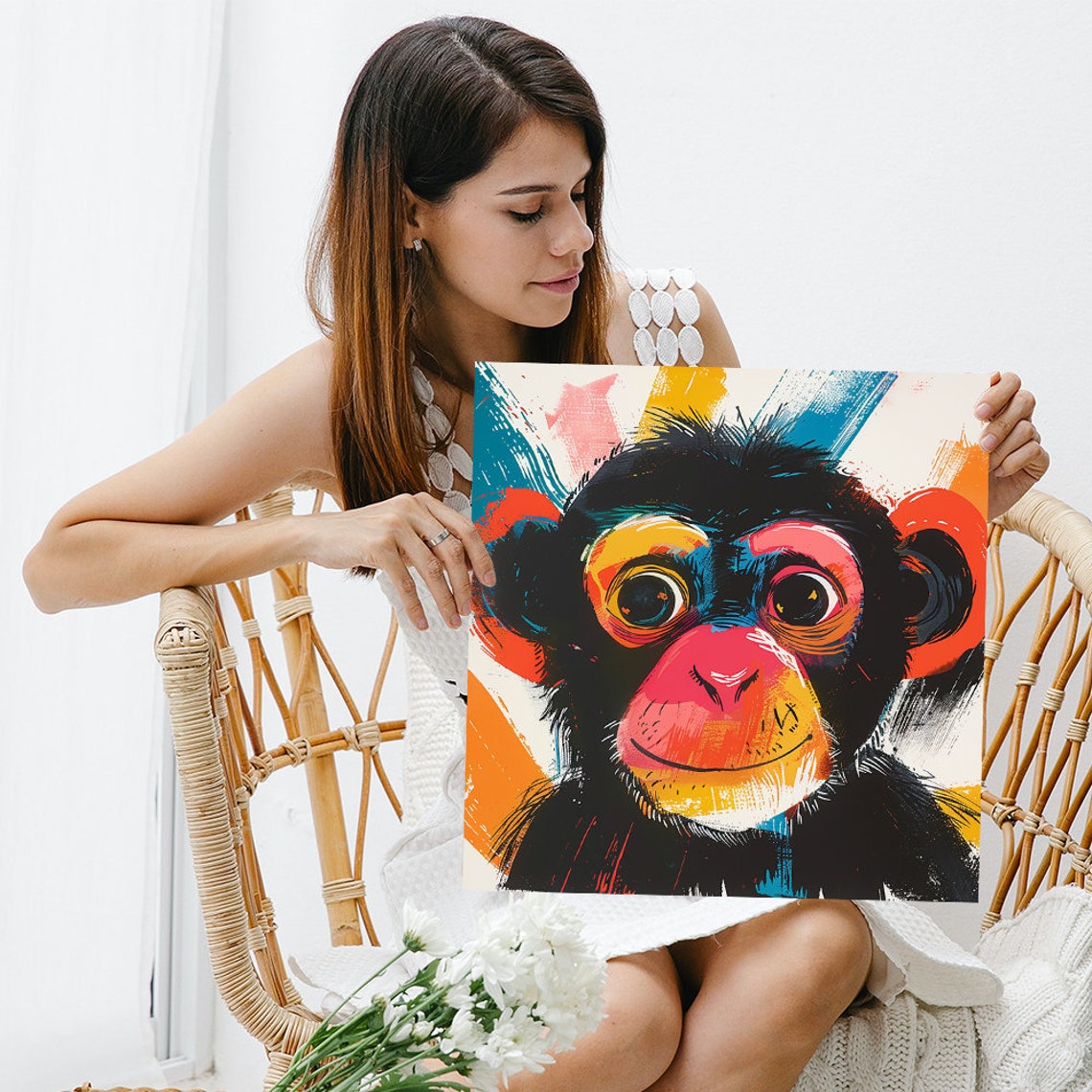 Smiling Baby Chimpanzee Pop Art Face Closeup Colorful Animal Poster - Image 3