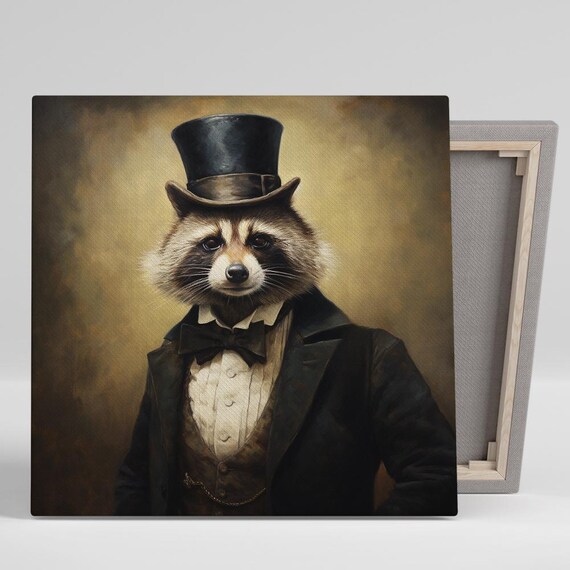 Raccoon Aristocrat In Top Hat And Tuxedo Vintage Portrait Art Poster
