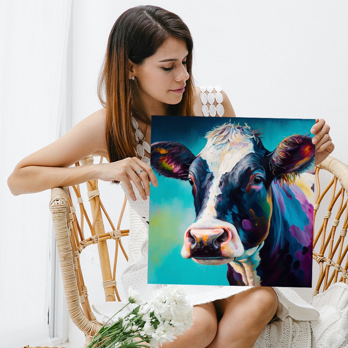 Cow Art Print, Contemporary Farmhouse Boho Decor - Image 3