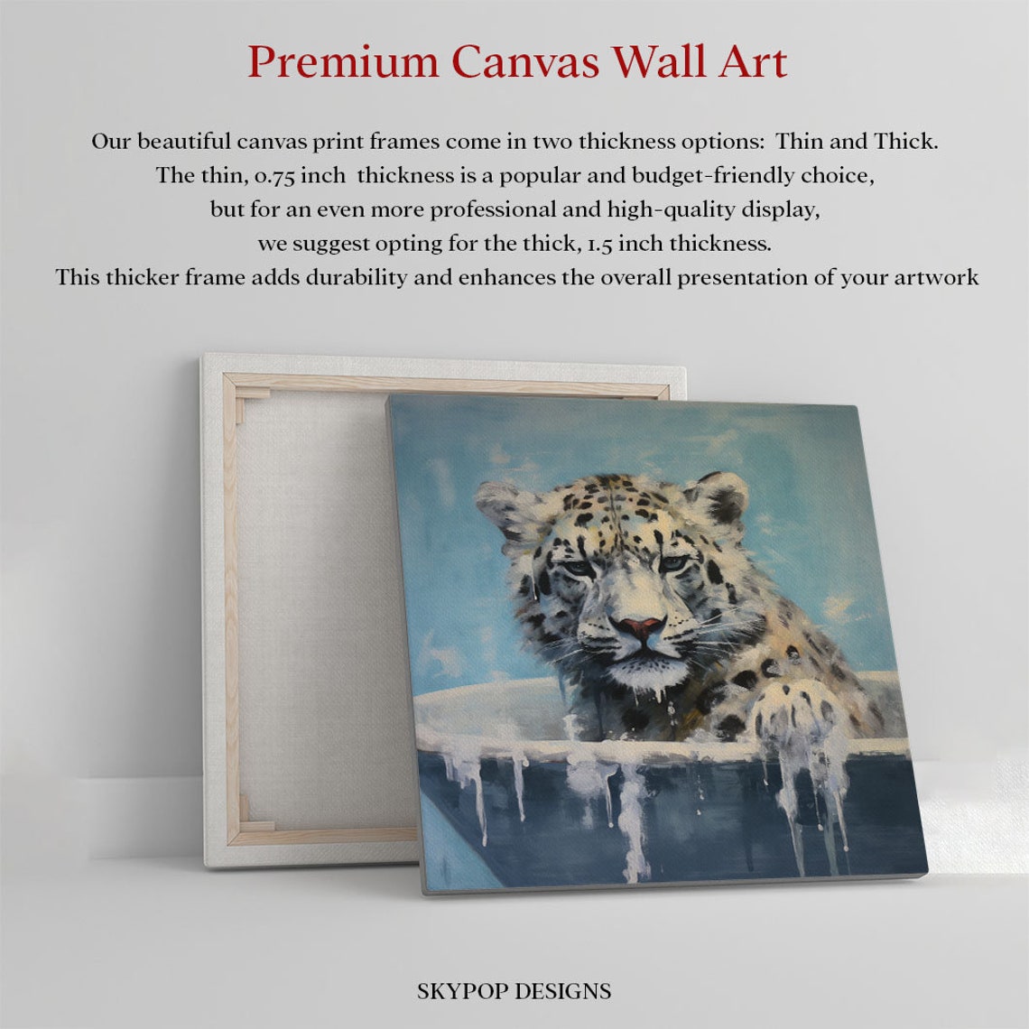 Snow Leopard In Bathtub Dripping Paint Blue Funny Bathroom Poster - Image 2