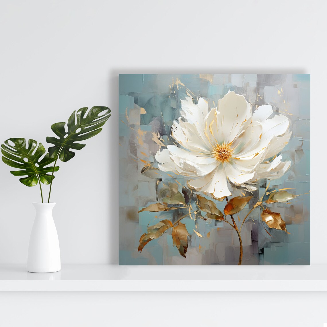 White and Gold Flower Wall Art Print, Botanical Decor - Image 2