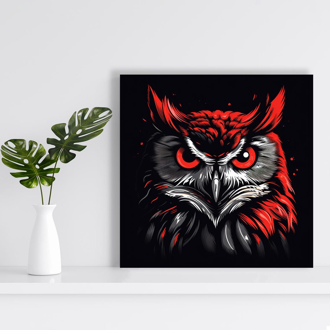 Gothic Red Eyed Owl Portrait Dramatic Black Background Wildlife Poster - Image 2