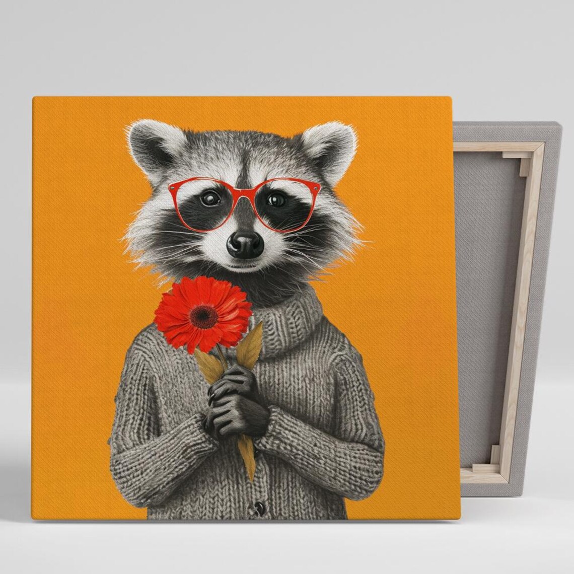 Hipster Raccoon Wall Art Print, Whimsical Pop Decor