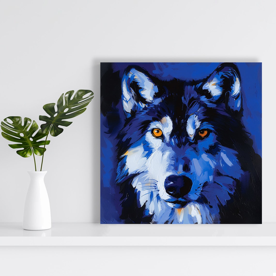Midnight Blue Wolf Intense Amber Gaze Wild Animal Portrait Wall Poster - Image 2