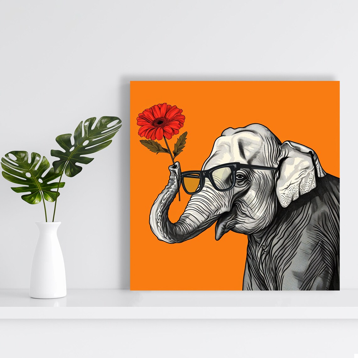 Hipster Elephant Bloom Pop Art Poster, Whimsical Decor - Image 2