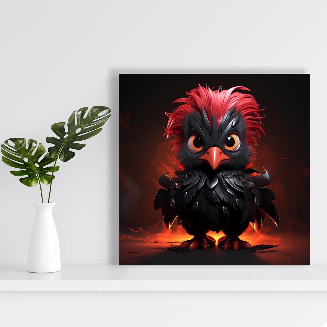 Cute Baby Phoenix Chick Fiery Fantasy Bird Art Poster Kids Room Decor - Image 2